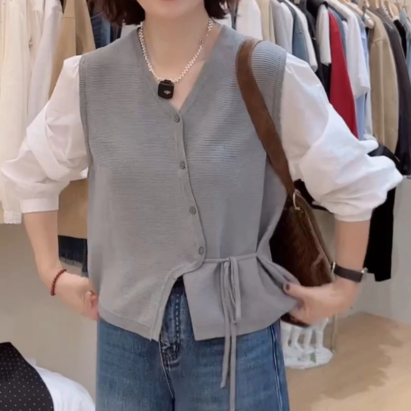 韩系系带假两件针织衬衫设计感百搭显瘦新款衬衫LK2505891