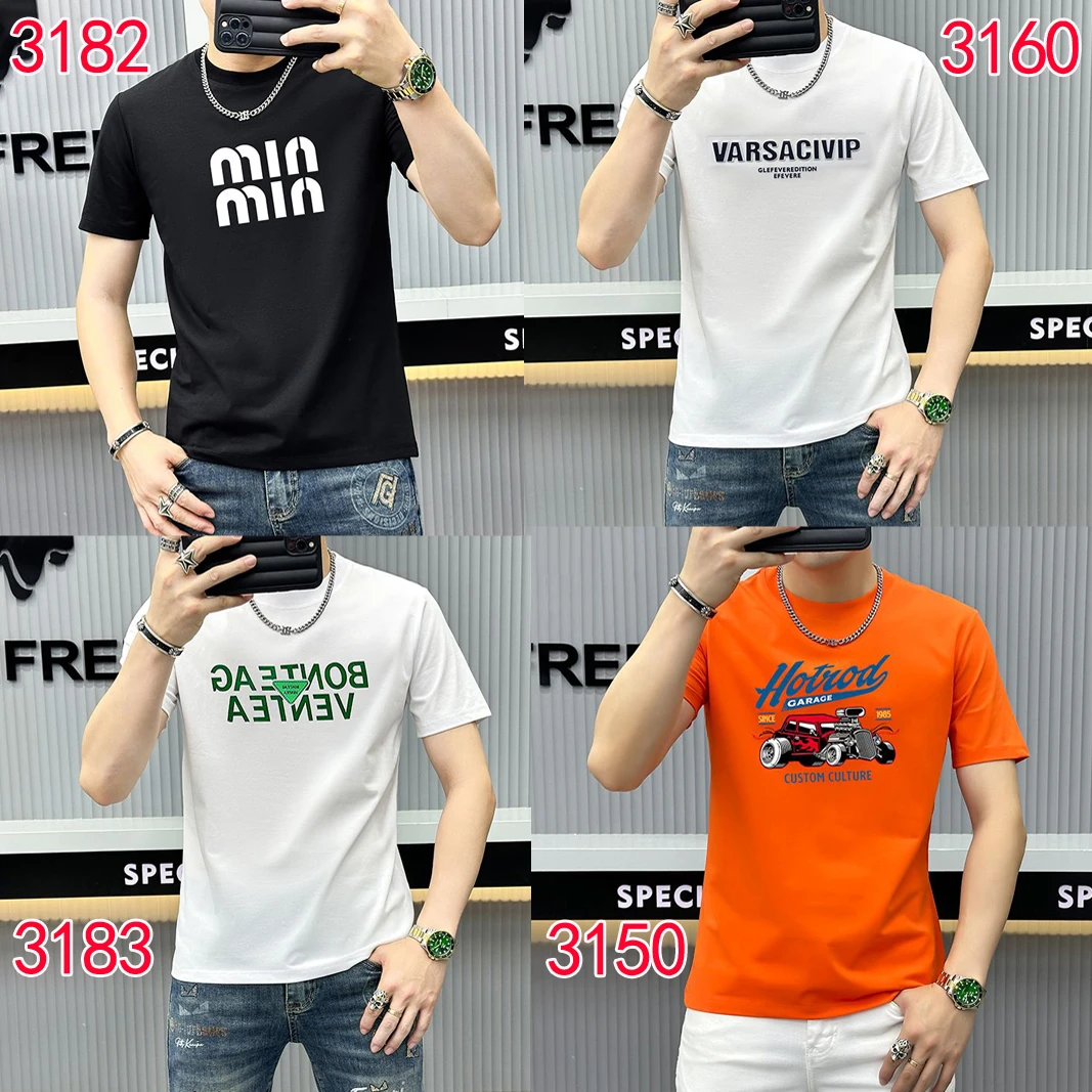 欧洲站夏季新款短袖男士T恤青年圆领印花潮流修身欧货男装上衣服