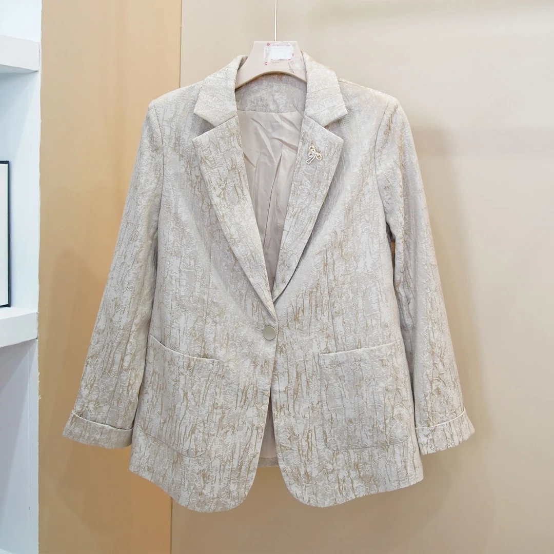 X2071【新款】时尚浅灰色立体印花蝴蝶结气质优雅西装外套