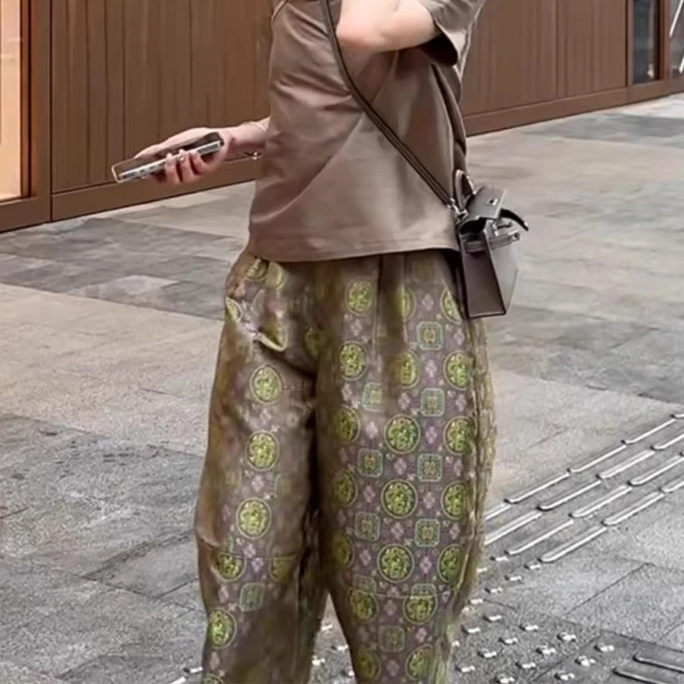 原版提花小个子梨形七分裤新中式国风潮流高端绣花直筒阔腿裤女夏