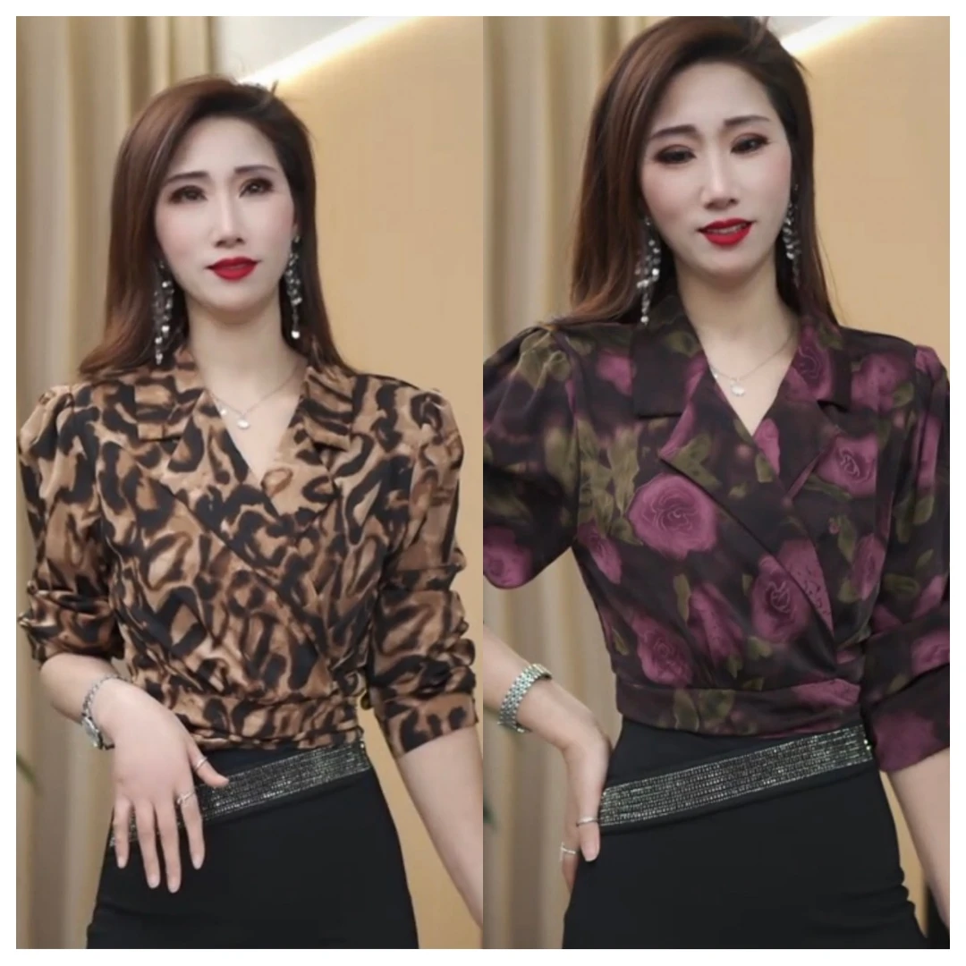 蜜妍蝉-百搭复古港风轻熟时尚印花网红气质小衫女装雪纺衫-84