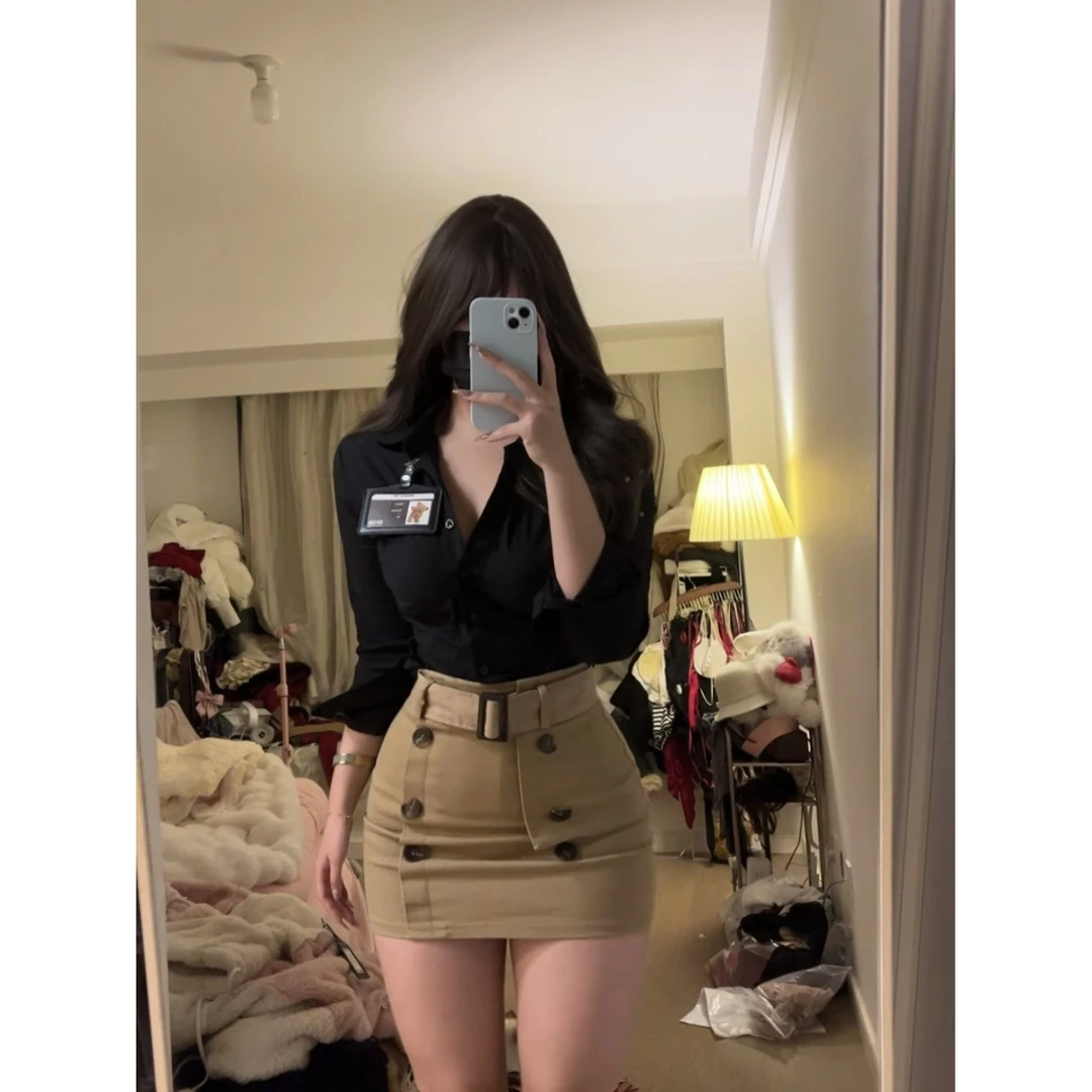 PMKDE||纯欲风jk制服套装女秋收腰蓬蓬短裙显瘦衬衫上衣两件套