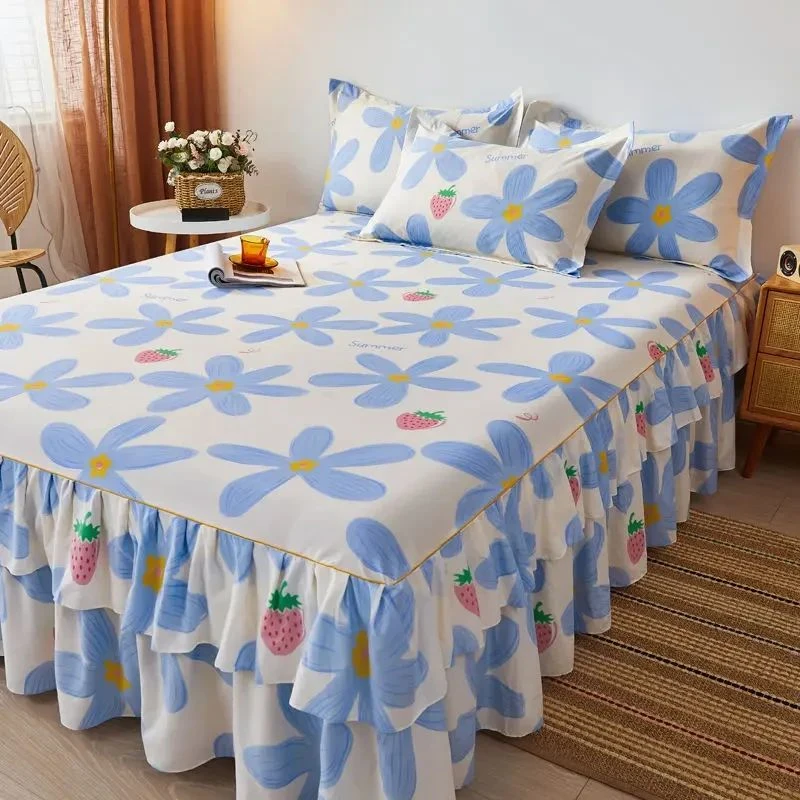 韩版卡通床裙款单件床罩席梦思防滑保护套双人床罩双边床裙三件套