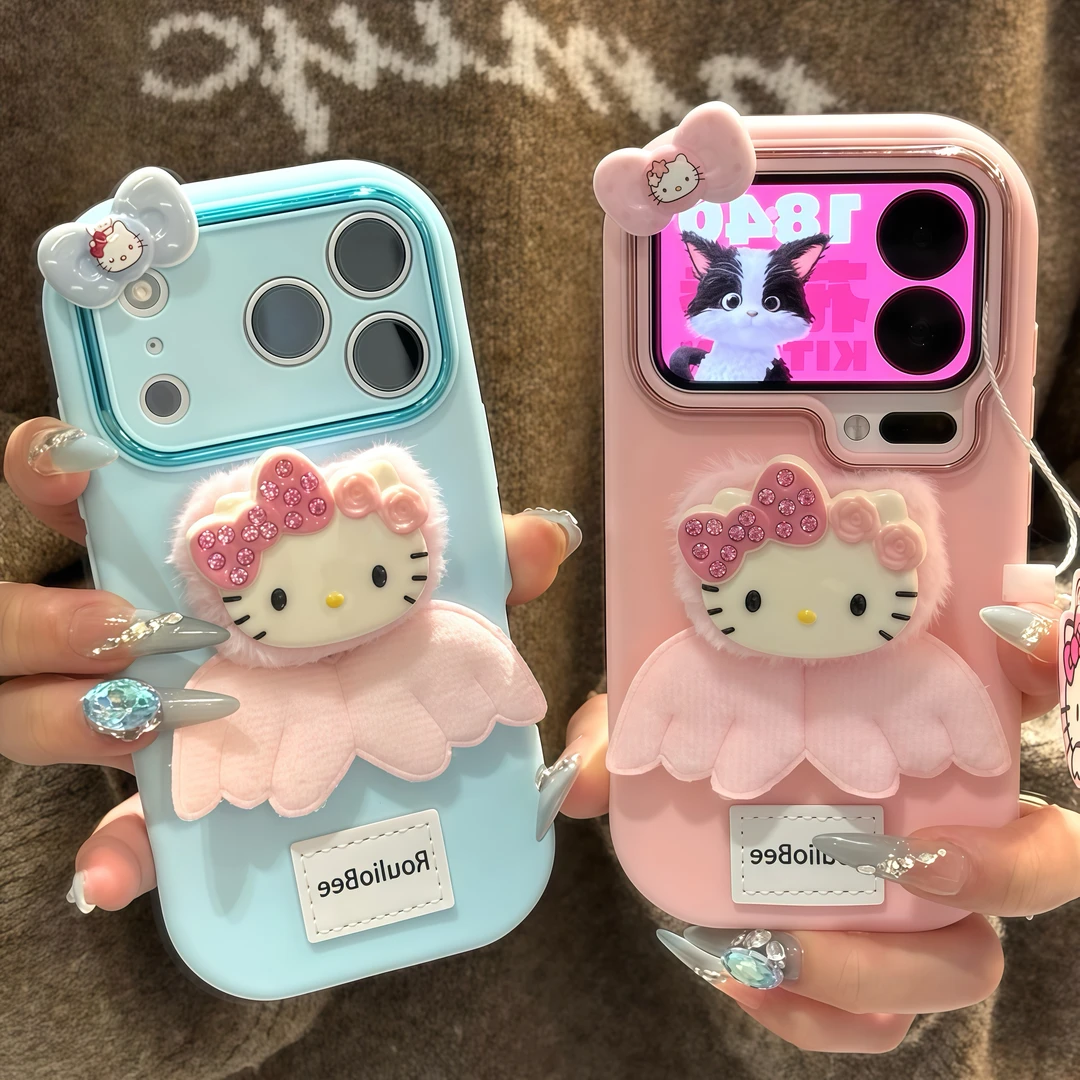 少女粉毛绒KT标签适用苹果17/16promax手机壳华为vivooppo小米15