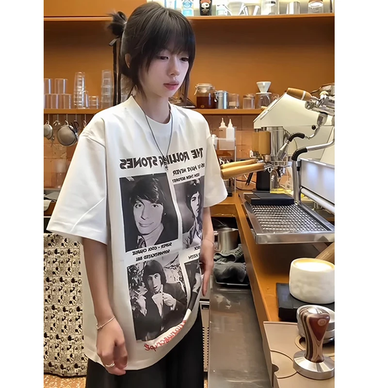 707同款乐队人像印花t恤男夏季欧美高街短袖美式复古潮牌重磅半袖