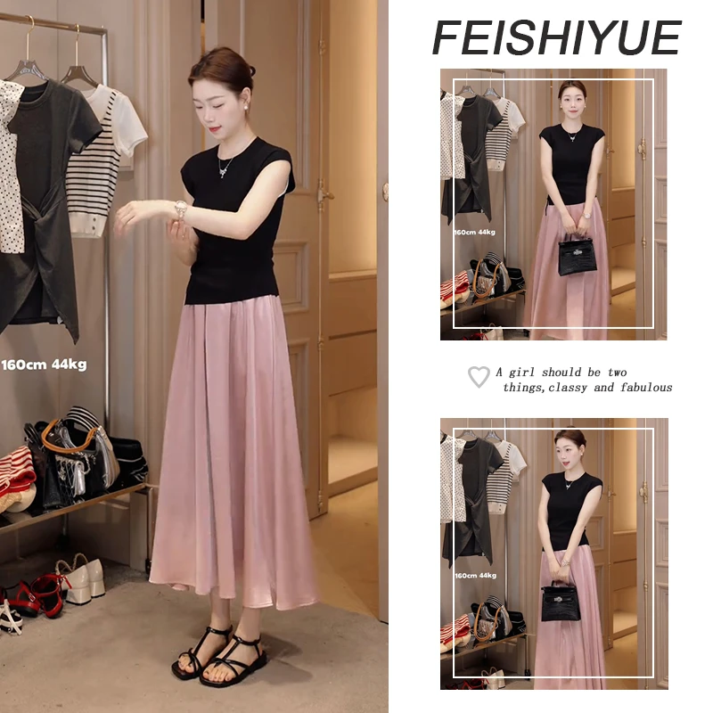 2025夏季穿搭一整套女新款韩版修身显瘦上衣百搭通勤半身裙两件套