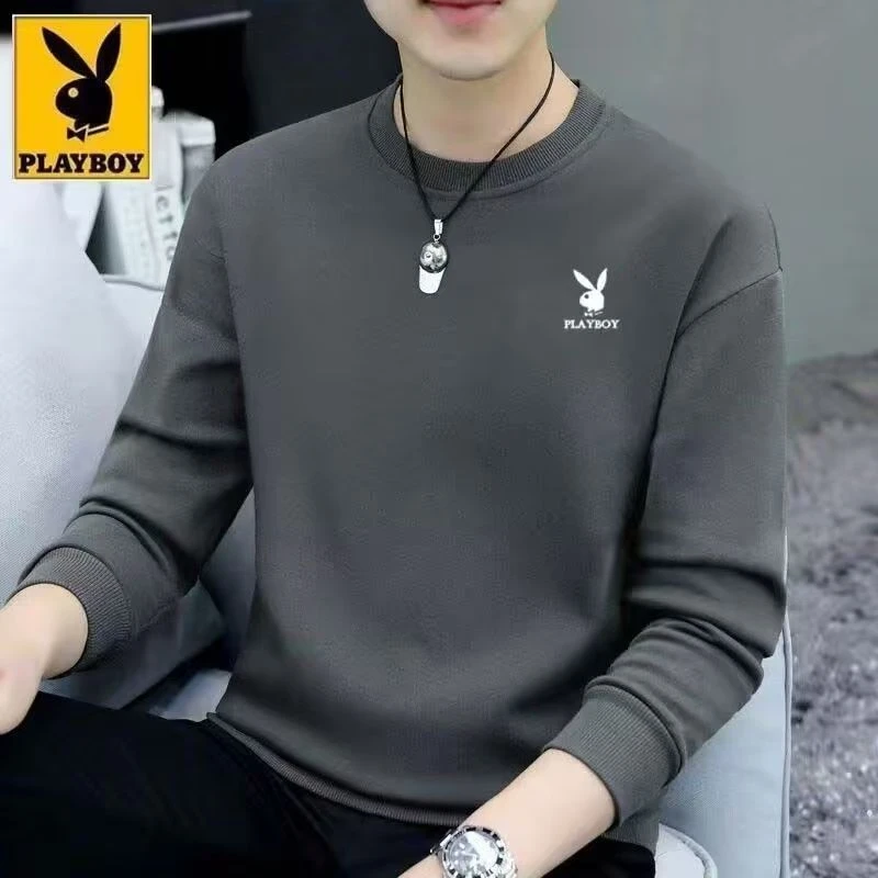 花花公子卫衣男秋冬季加绒加厚圆领纯棉打底衫休闲男装新款上衣