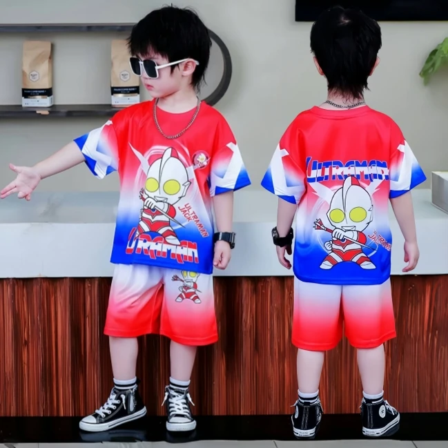 奥特曼套装衣服夏季男儿童速干冰丝网眼透气运动短袖男孩哪吒衣服