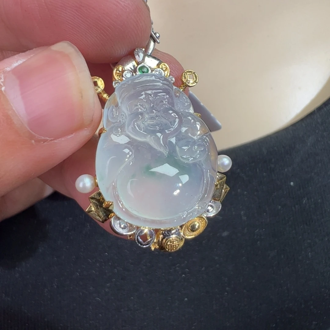 翡翠18K金镶嵌吊坠(不含链)