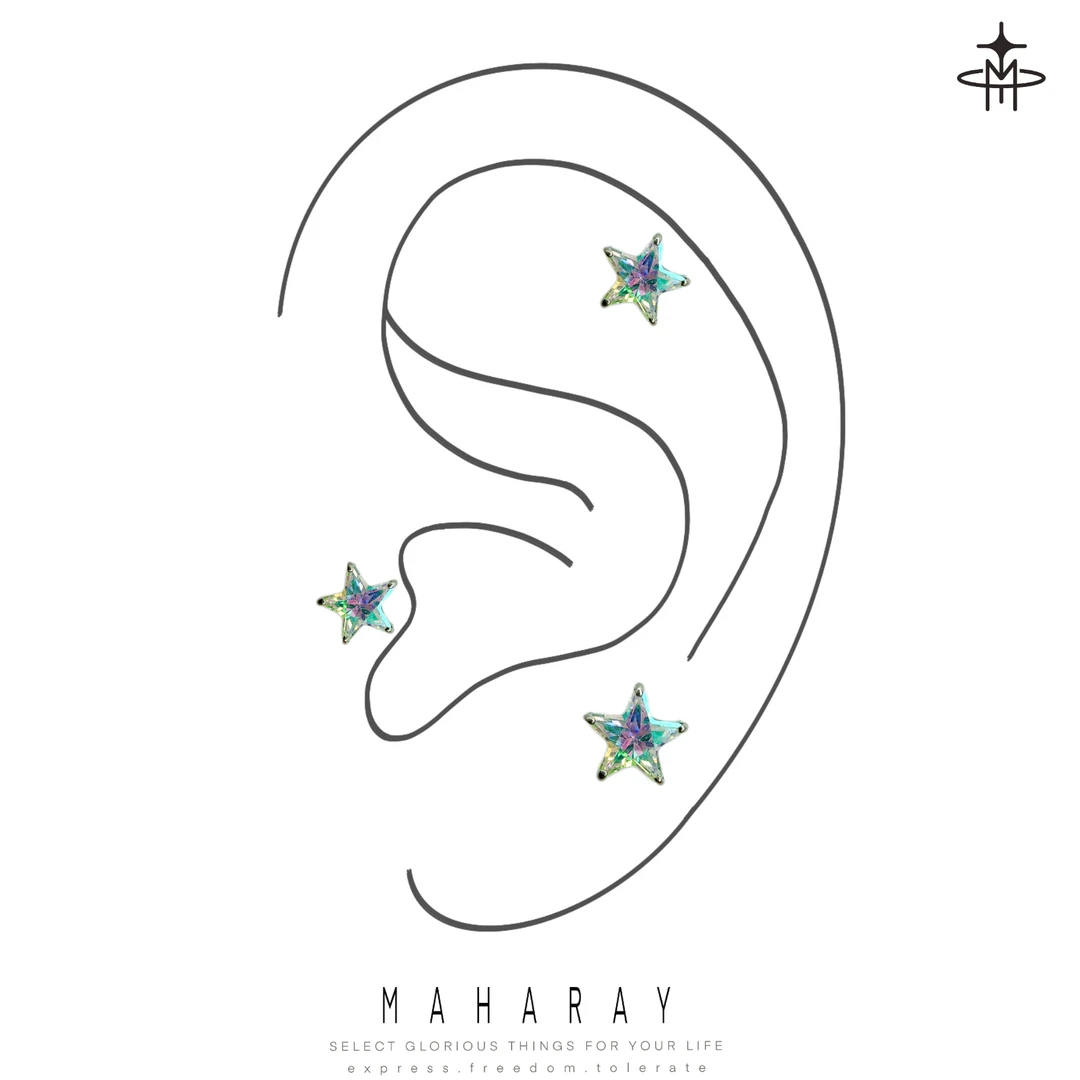 合金锆石耳饰 《极光星星》钛合金耳饰百搭长款气质星星款宇宙甜美