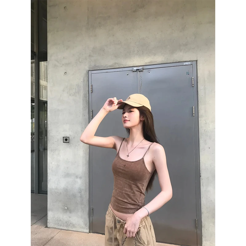 辣妹套装夏季日常穿搭通勤修身显瘦背心吊带上衣高腰休闲阔腿裤子