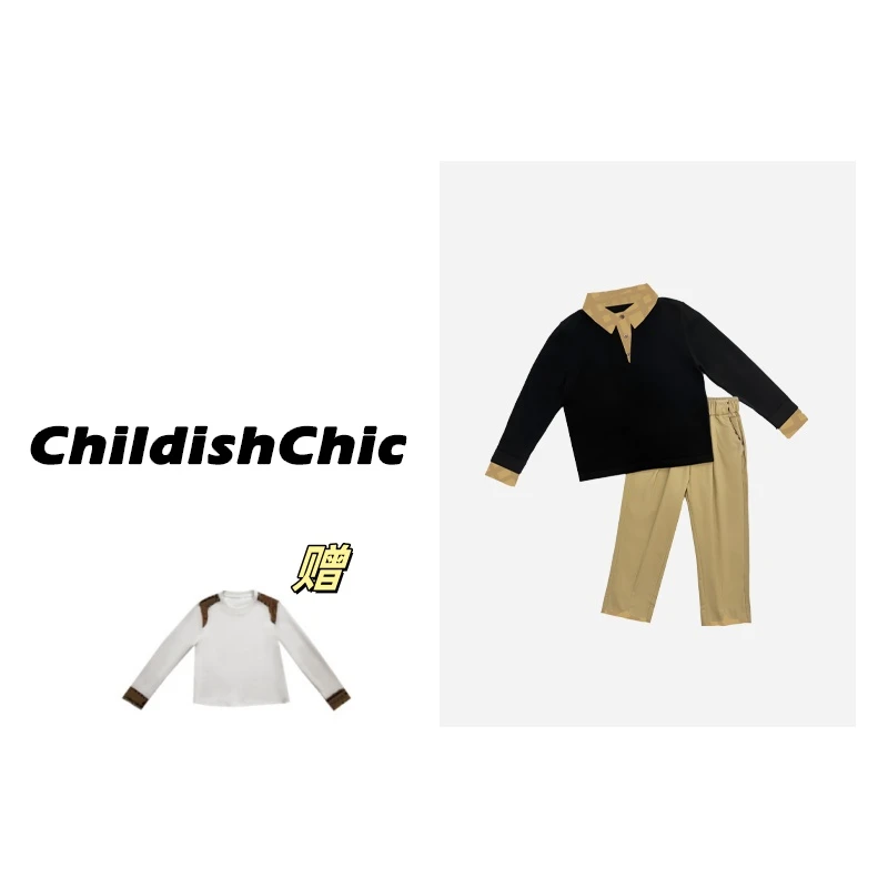 【ChildishChic高定童装】春季新款高定轻奢儿童假两件毛衣套装