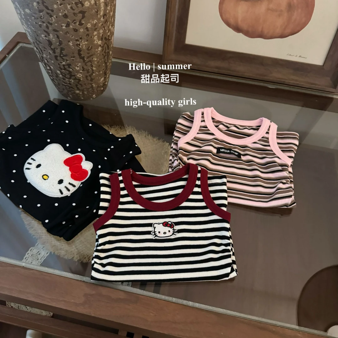 【甜品起司】幼儿园超爱！女宝宝卡通猫咪条纹背心裙舒适弹力裙子