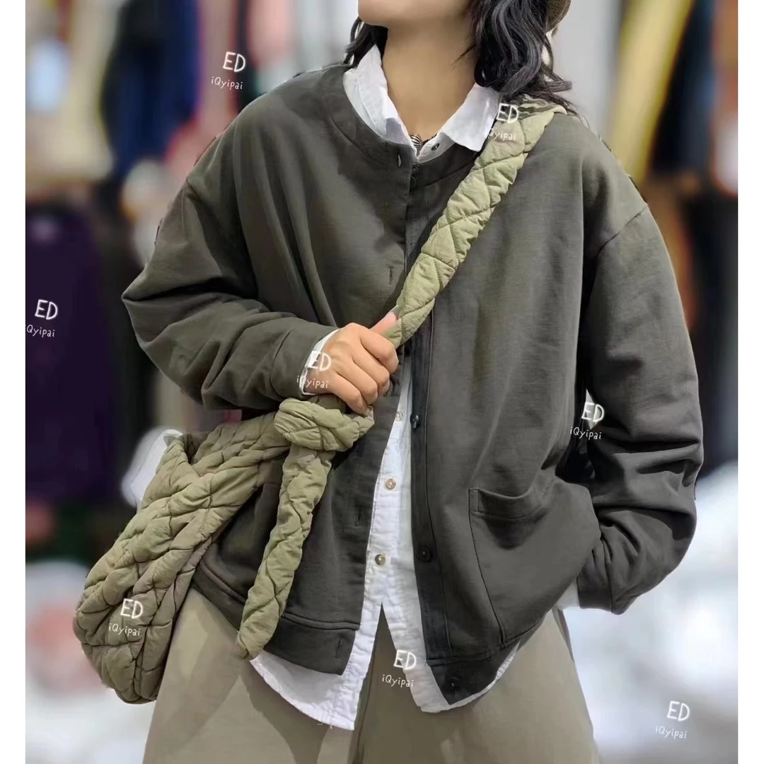 春秋宽松百搭纯色圆领外套2025新款日系休闲长袖棒球服外穿外套女
