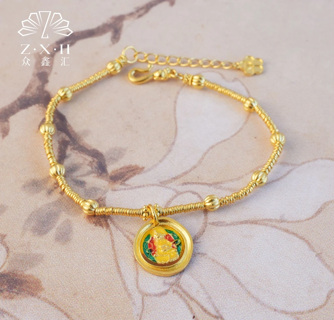 {众鑫汇}足金999 珐琅黄财财南瓜隔珠手链