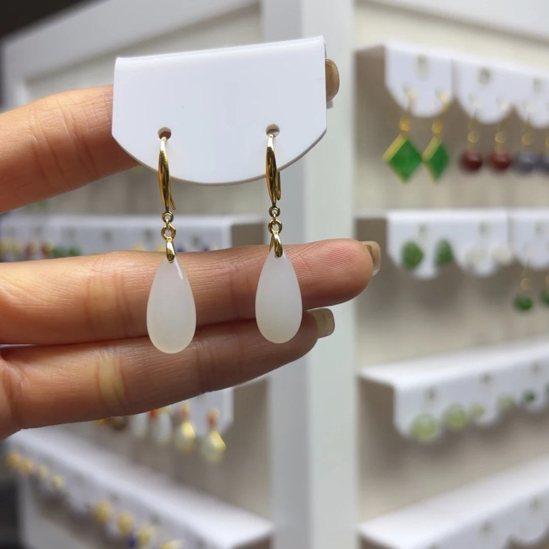 和田玉银S925镶嵌耳饰