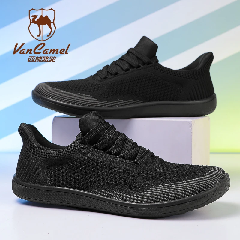 VANCAMEL/西域骆驼男鞋运动鞋休闲夏季透气网鞋男士黑色中老年