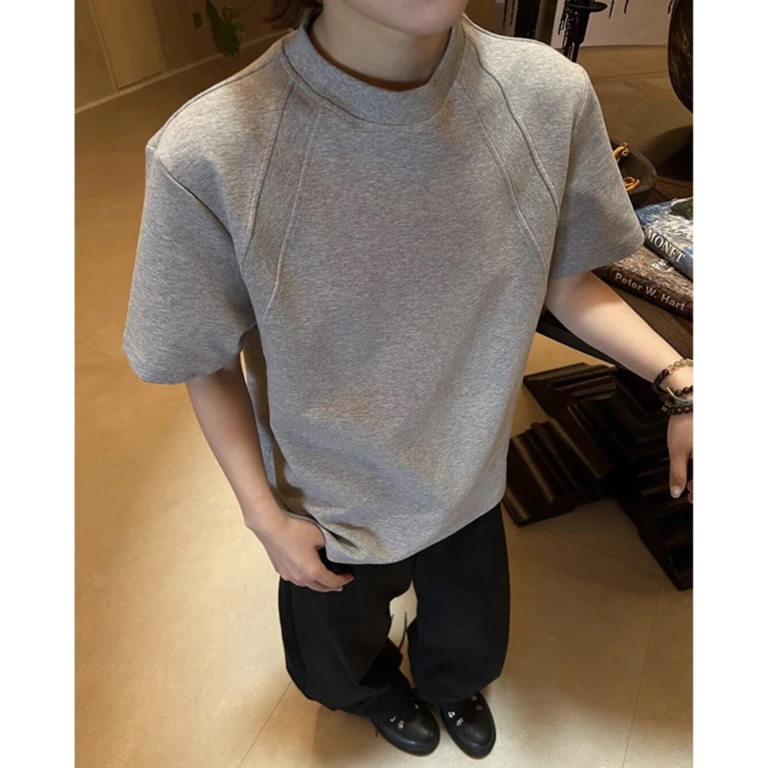 【320g】澳产氨纶太空棉空气层拼接短袖T恤抗皱硬挺短款boxy版型-