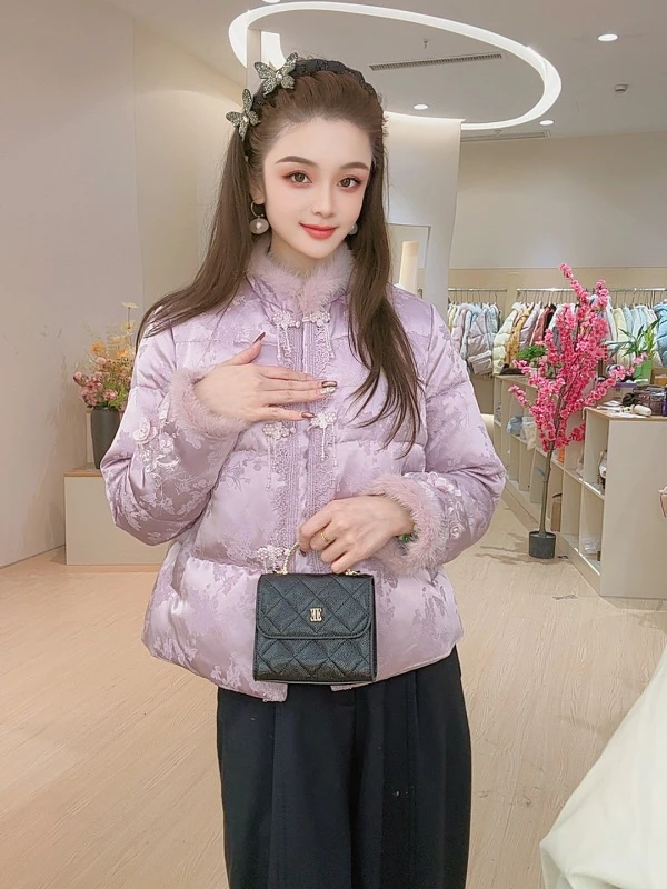 水貂毛短款羽绒服中国风复古251127