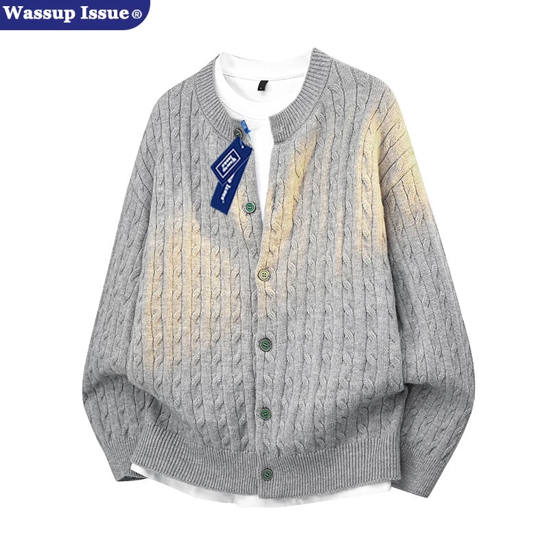WASSUP ISSUE2025秋冬纯色针织纽扣开衫情侣毛衣休闲时尚百搭上衣