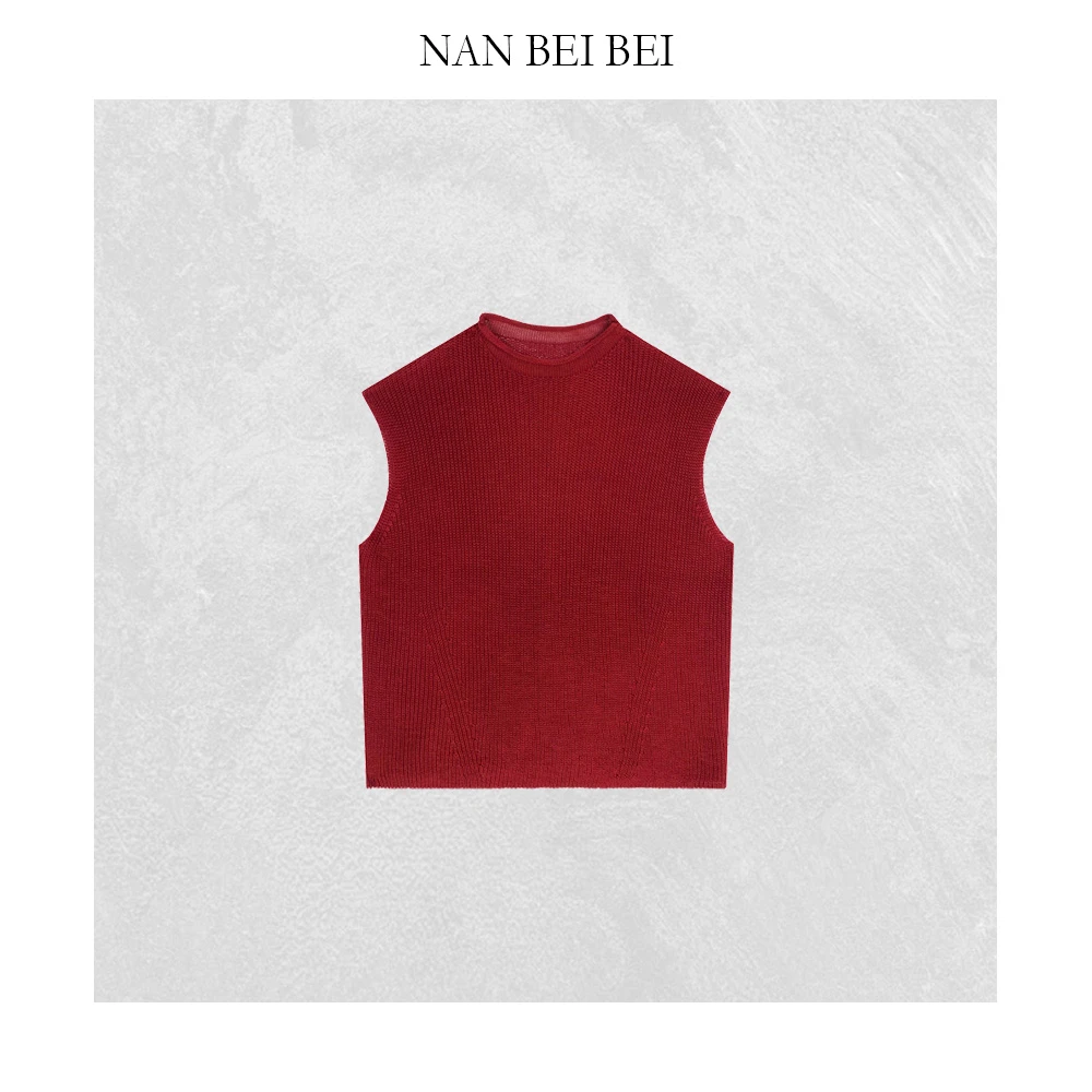 NanBeiBei 红背心  极简纯色针织薄款透气卷边背心 013
