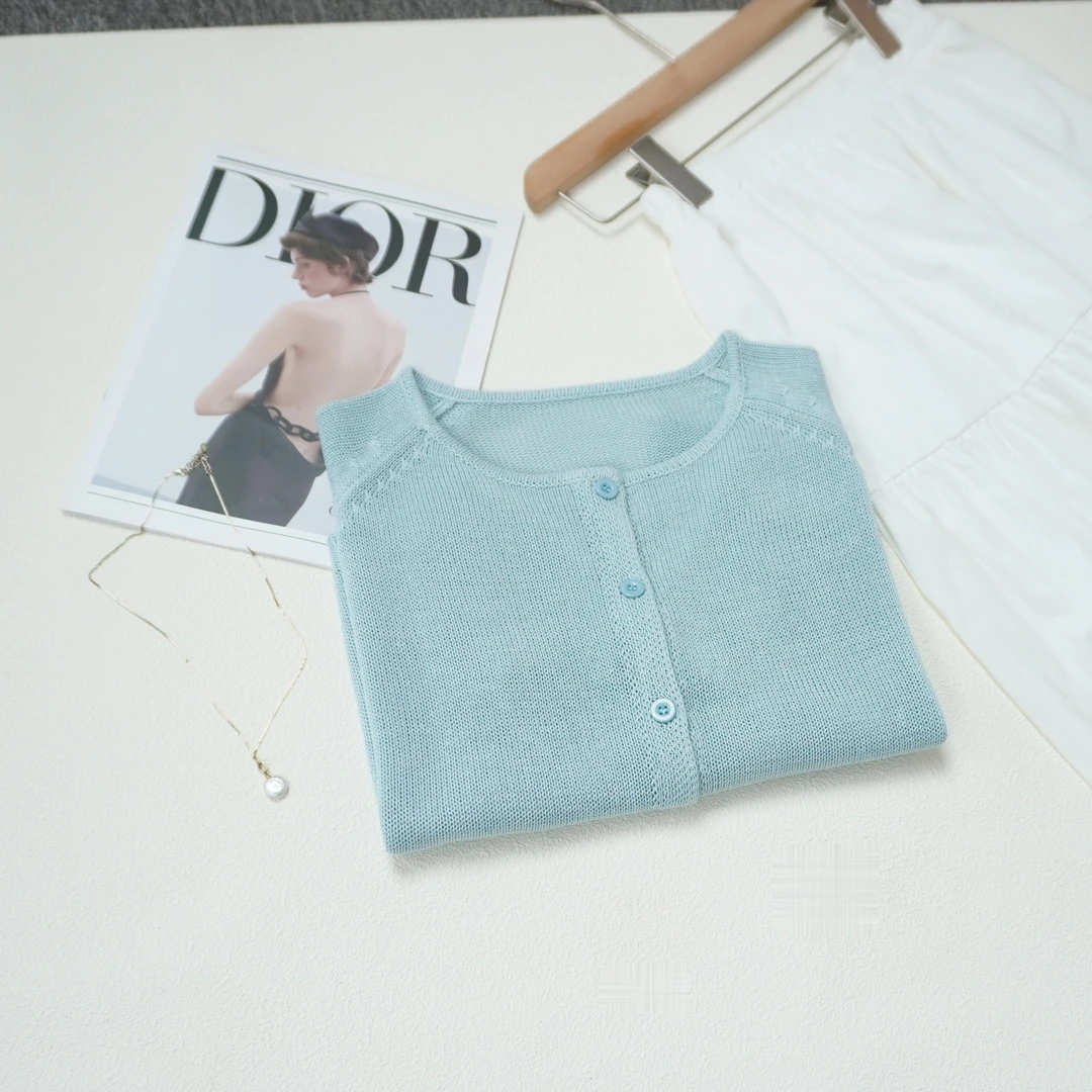 圆领插肩袖薄款百搭针织短款时尚针织外套