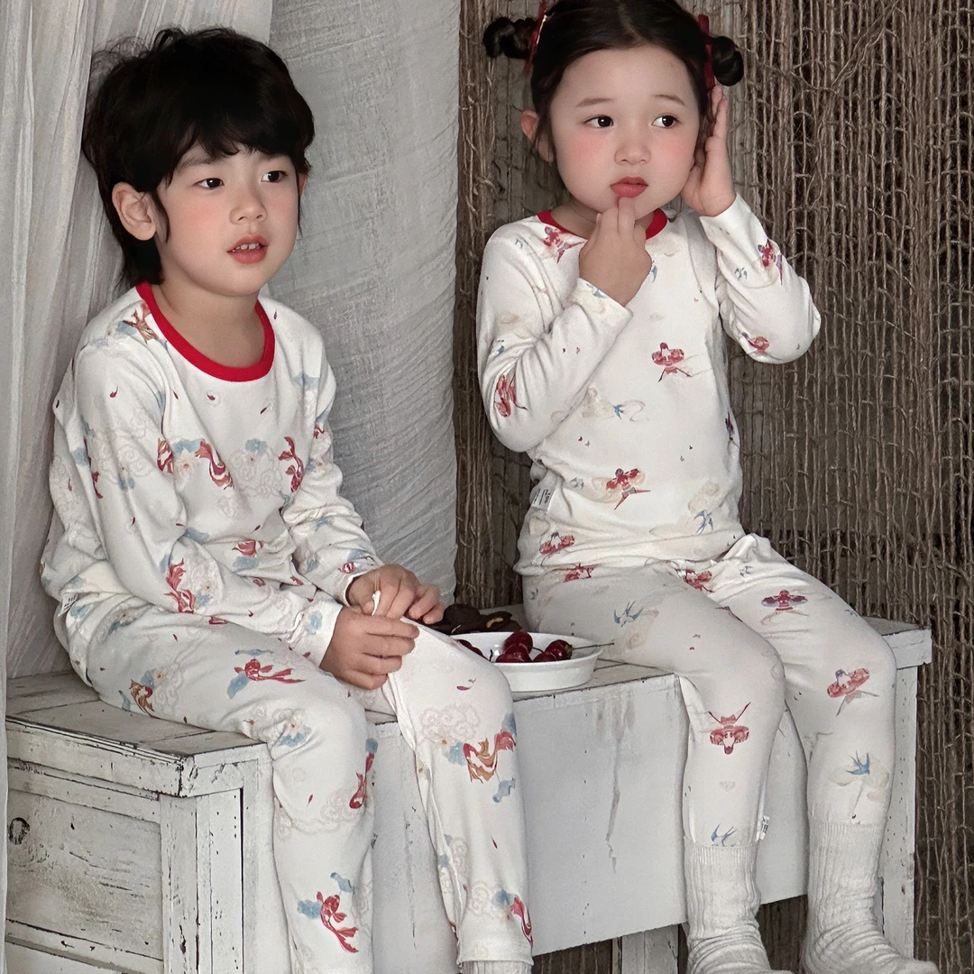 女童冬季国风印花满印锦鲤休闲家居服241201