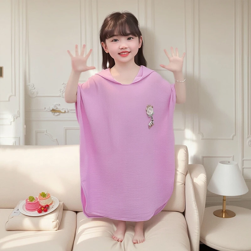 儿童纯棉连帽浴巾甜美可爱浴袍带帽浴衣宝宝斗篷可穿全棉婴儿浴披