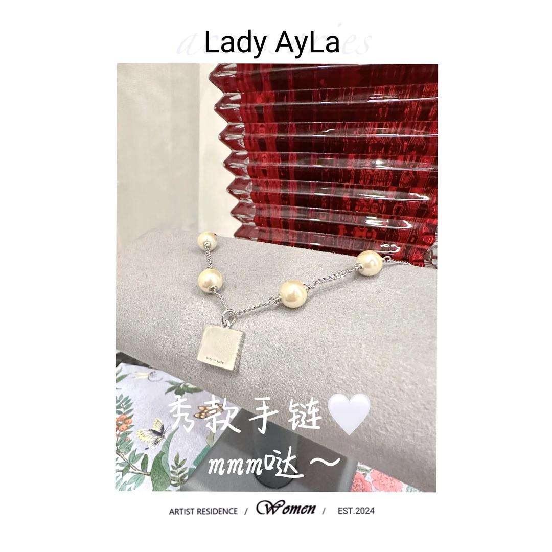 铜合金仿珍珠手链 字母M珠珠轻奢时尚手链AL9446