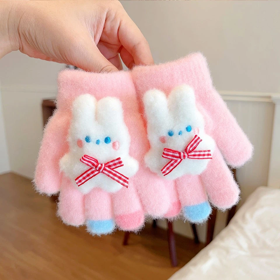 卡通公仔立体兔子宝宝手套冬季防寒保暖加厚幼儿园女孩写字冬kjw
