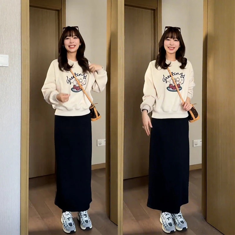 早秋高级感超好看时髦字母印花卫衣气质显瘦半身裙群休闲一整套