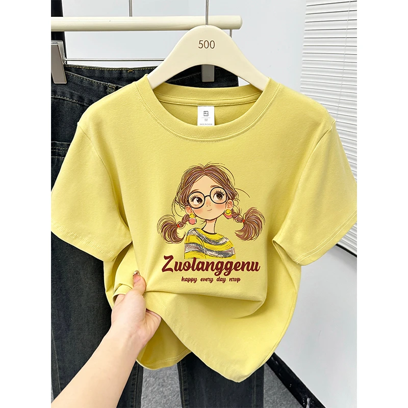 韩系ins女孩印花休闲洋气百搭正肩短袖t恤女夏新款小个子圆领上衣