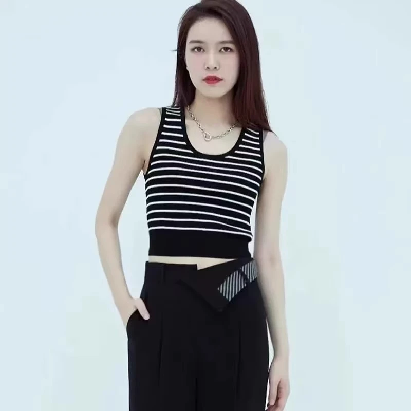 【商场同款】2025夏装新款百搭U领条纹针织背心吊带女1399636