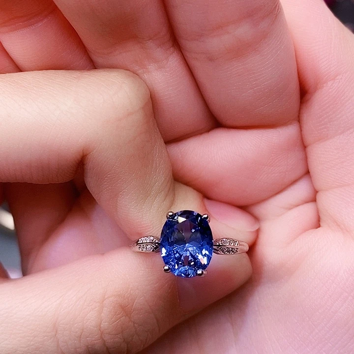 蓝宝石戒指银S925镶嵌