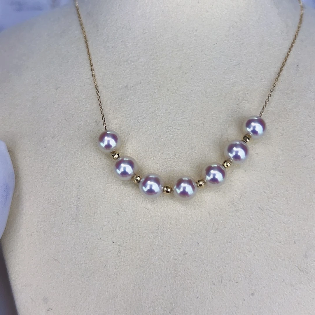 海水珍珠海水akoya设计款微笑链6-7mm18K金镶嵌