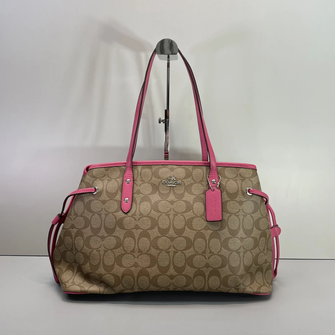 95新 COACH/蔻驰 小林/玫红拼老花鲶鱼包36*24*15cmB022305