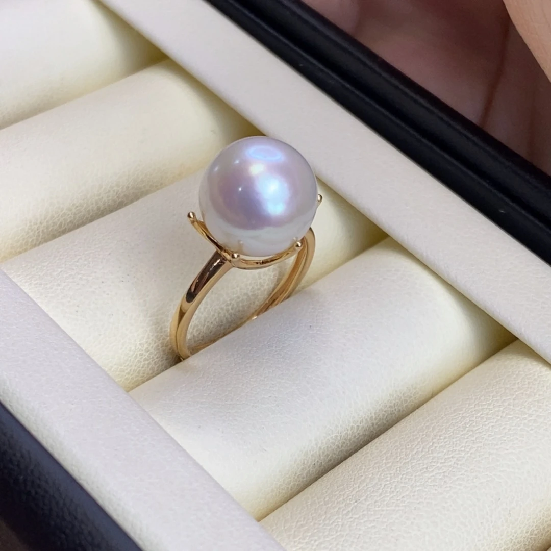 丽***行银S925镀金镶嵌淡水珍珠戒指特价微瑕