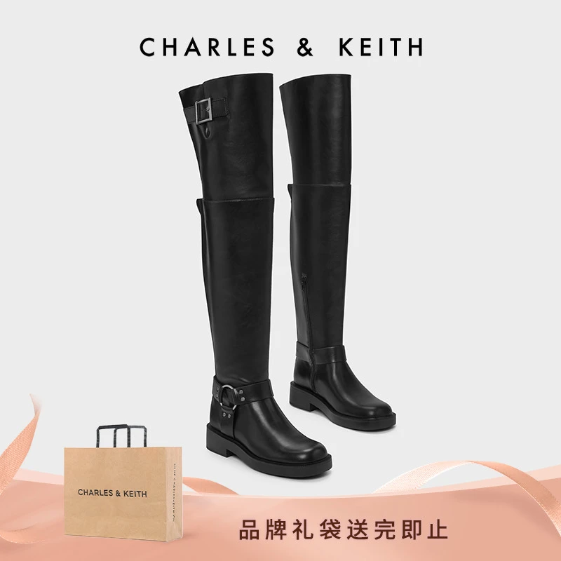 CHARLES & KEITH【琥珀流光】皮带扣过膝阔筒长筒靴 CK1-90920136