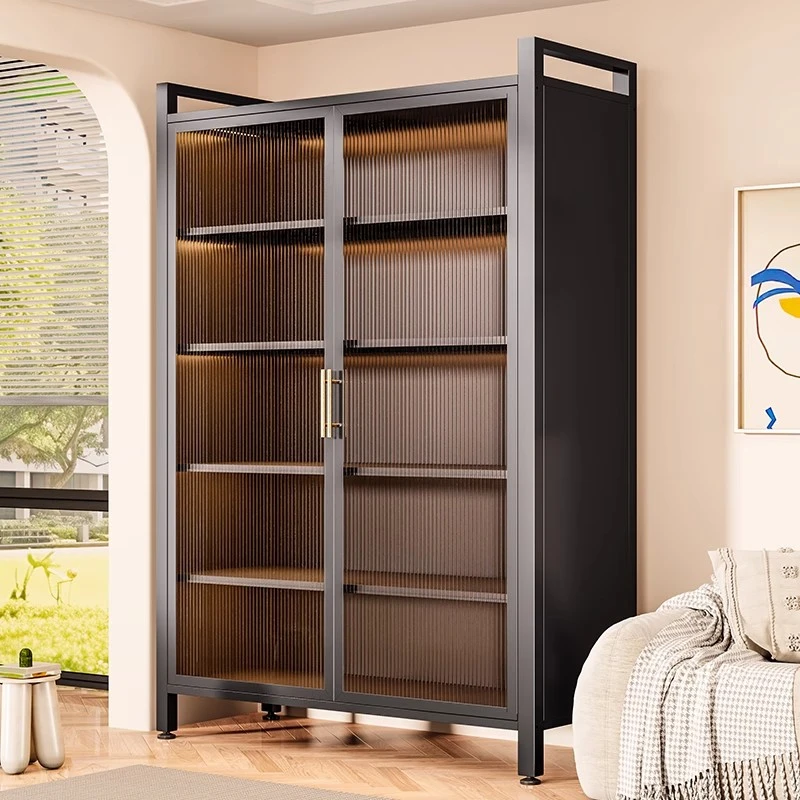 家用钢制收纳柜子阳台卧室客厅多层防尘对开门储物柜一体靠墙衣柜