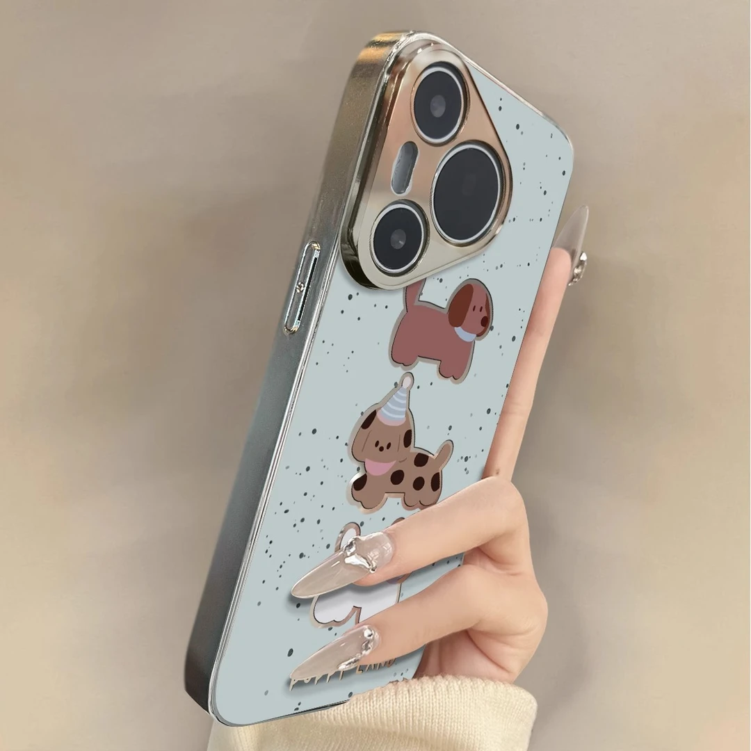 适用华为pura70手机壳蓝底狗狗电镀镜面全包防摔高级感新款软创意