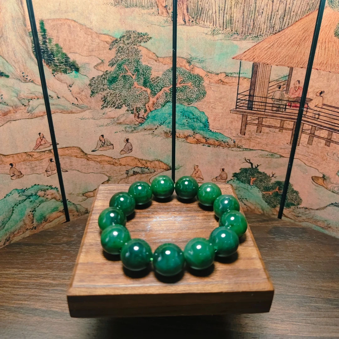 E和田玉碧玉圆珠手串（卡16）0397