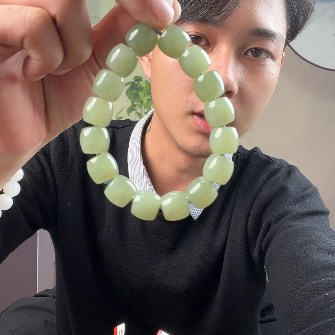 和田玉手链未镶嵌纯天然新疆和田玉若羌青黄口14mm