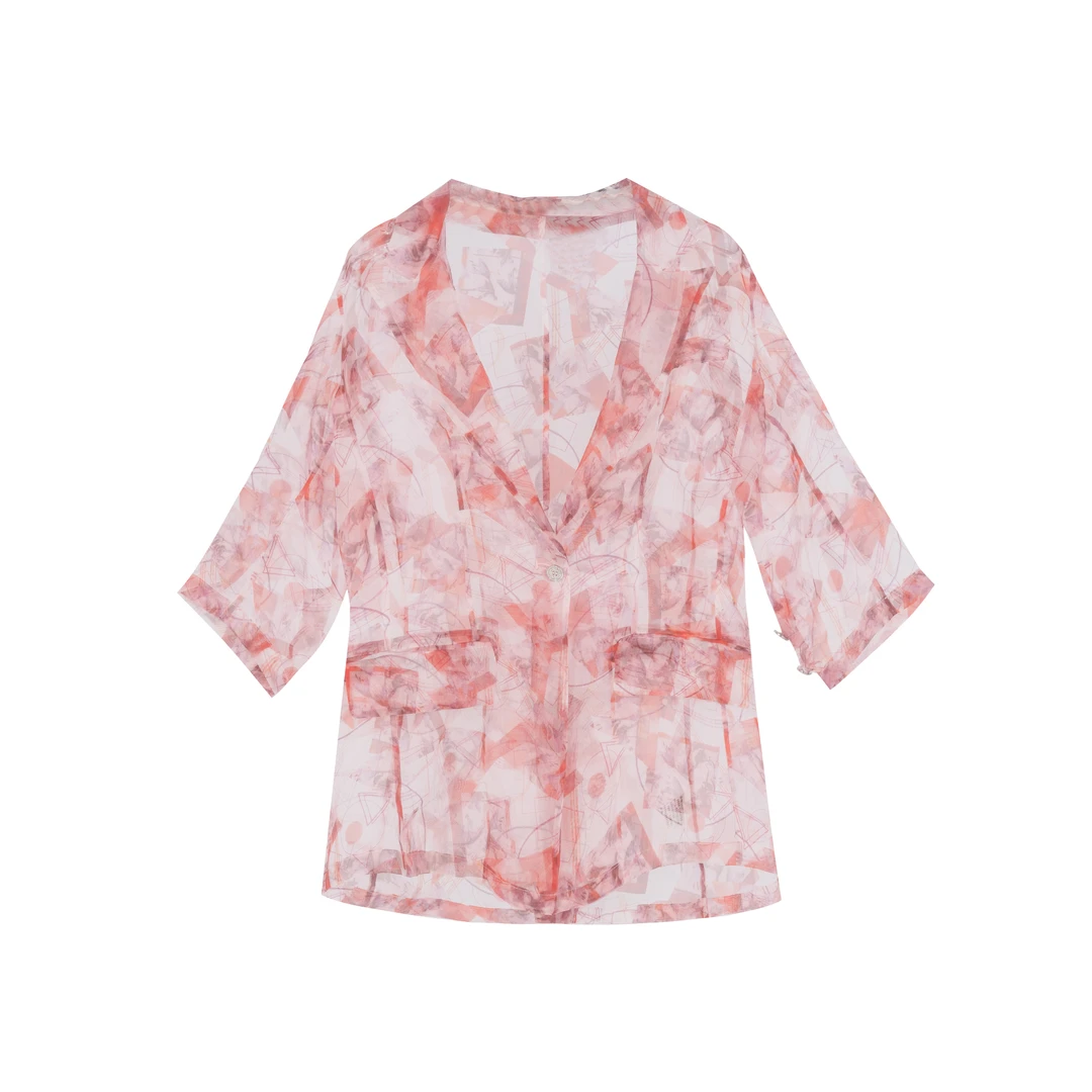 【小谢】夏季印花外套翻领长袖涂鸦风衣优雅时尚EI0133342614