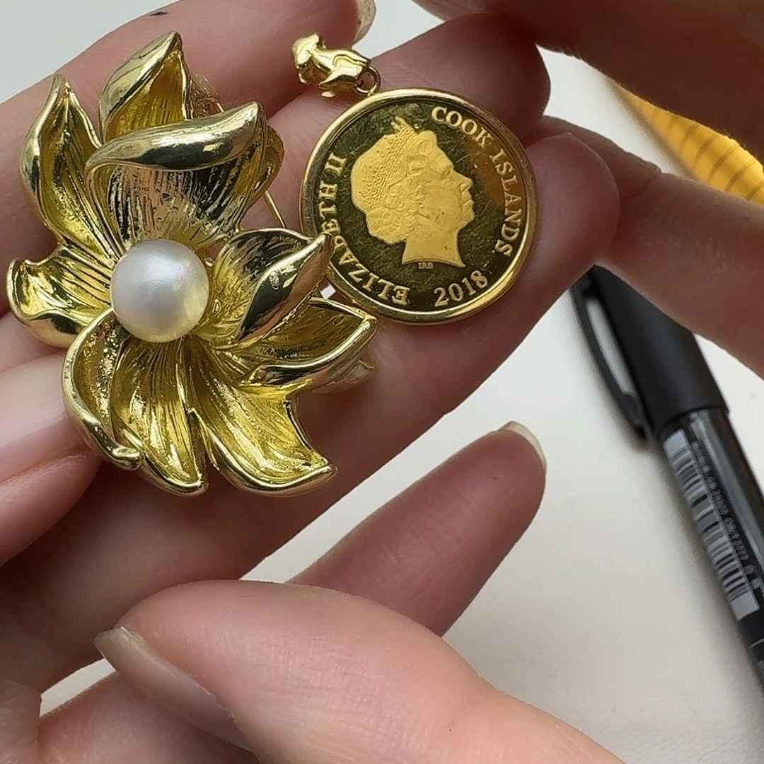 颈饰未镶嵌淡水珍珠金币999，外围k18