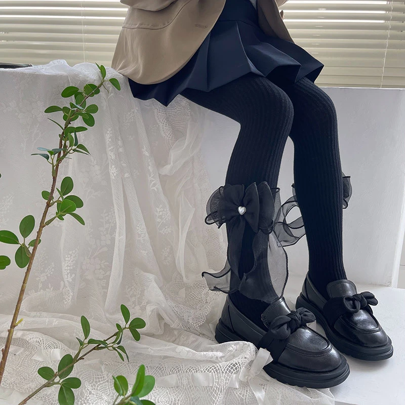 新品三层纱结爱心钉珠女童裤袜日系洛丽塔宝宝打底裤