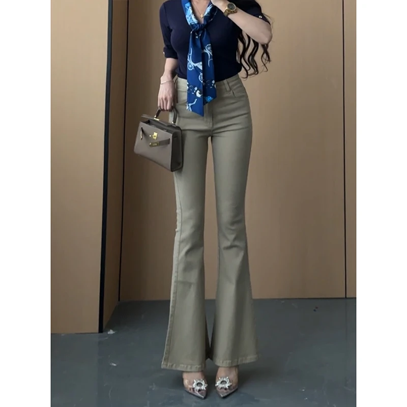 卡其色知性百搭微喇牛仔裤女25秋季新款高腰显高显瘦喇叭裤蛮腰纪