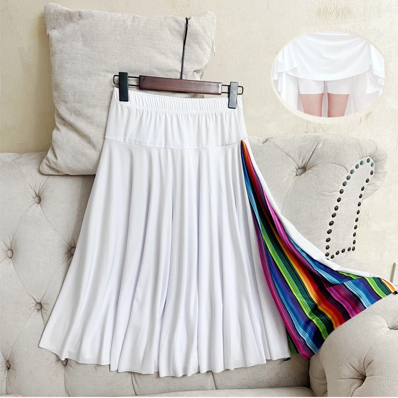 60cm广场舞夏季半身短裙适合运动健身表演交谊舞裙子A字跳舞中裙