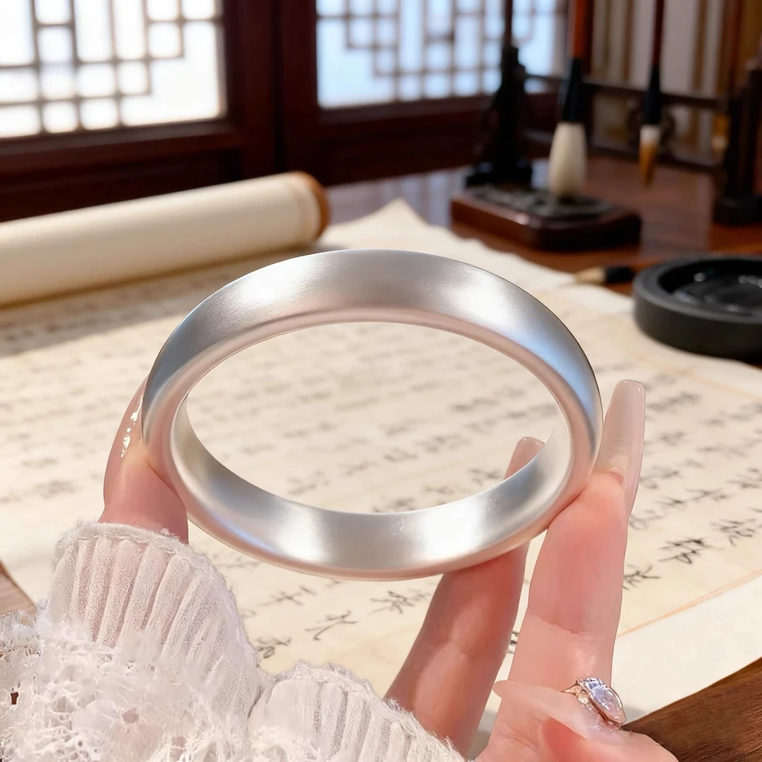 宫廷风999银款轮胎宽面手镯民族风非遗闭口设计纯手工细砂磨胚-1