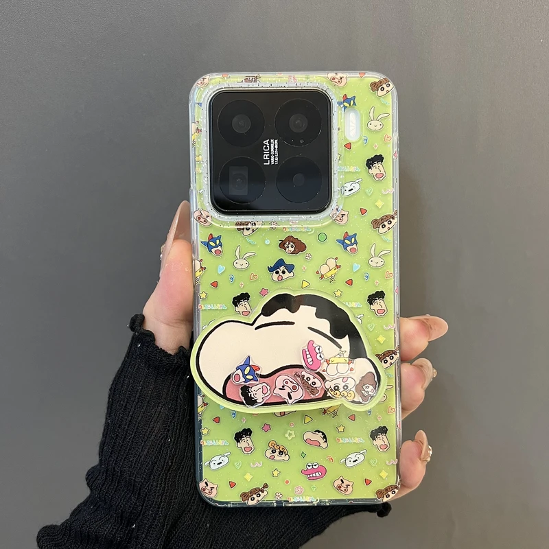 绿色蜡笔小新头像摇摇乐支架适用小米14pro手机壳小米15pro男女款