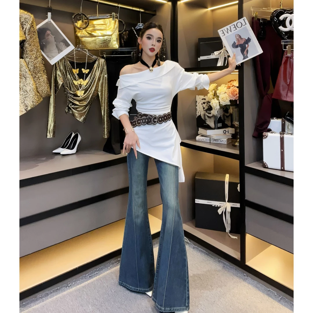 新wss女装-（无腰带）2025秋季新款时尚洋气上衣显瘦斜边长袖衬衫